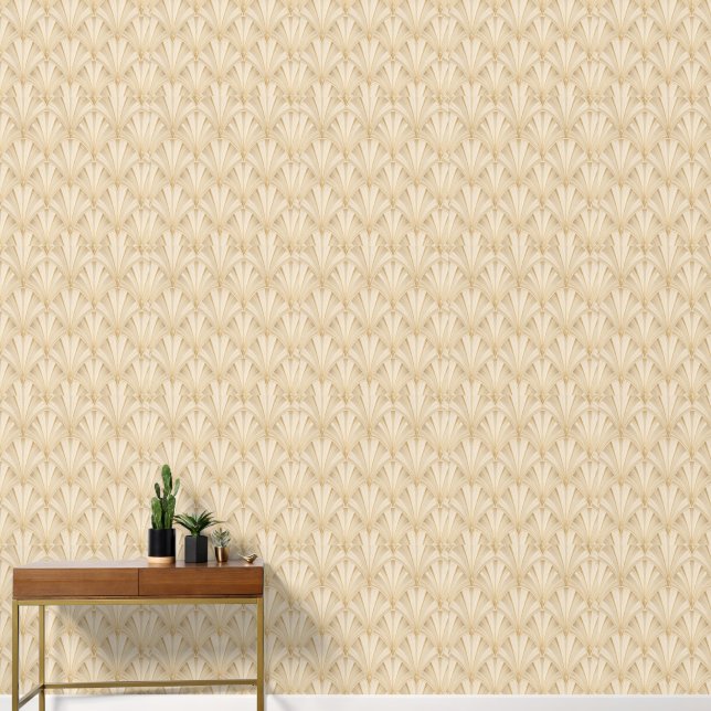 Luxus-Beige-Herringbone-Geometrie Tapete (Hausflur)