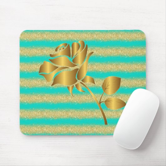Luxus Beliebtes Floral Turquoise Gold Glitzer Gesc Mousepad (Mit Mouse)