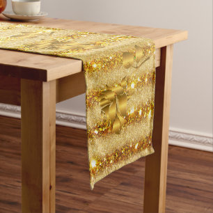 Luxus Beliebtes Geschenk Floral Gold Glitzer Mittelgroßer Tischläufer