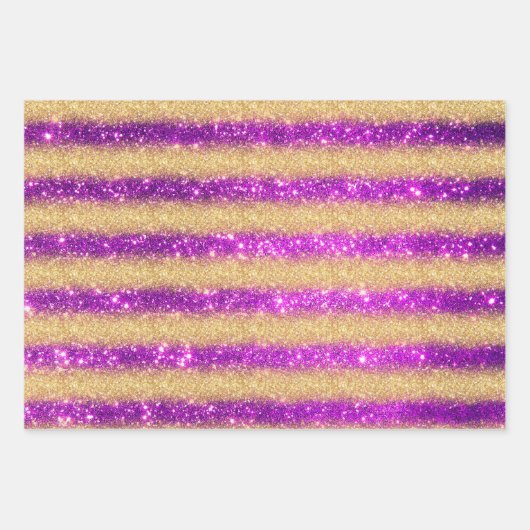 Luxus Beliebtes Geschenk Lila Gold Glitzer Geschenkpapier Set (Vorderseite 2)
