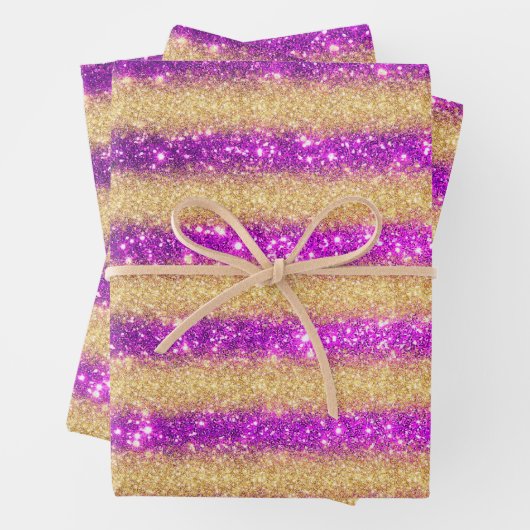 Luxus Beliebtes Geschenk Lila Gold Glitzer Geschenkpapier Set (Beispiel)