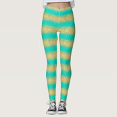 Luxus Beliebtes Geschenk Türkis Gold Glitzer Leggings (Vorderseite)