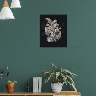Luxus Bird, Blume und Feathers Dark Print 1 Poster