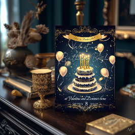 Luxus Birthday Cake | Elegant Gold & Navy Einladung