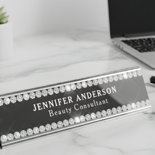 Luxus Black and Glitzer Diamond Schreibtischnamensplakette