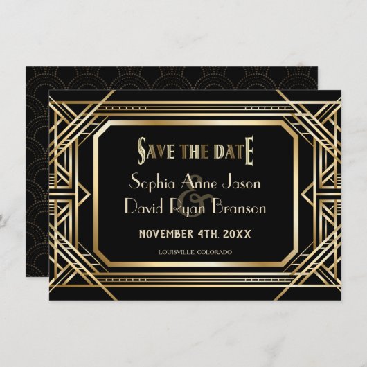 Luxus Black and Gold Great Save the Date (Vorne/Hinten)