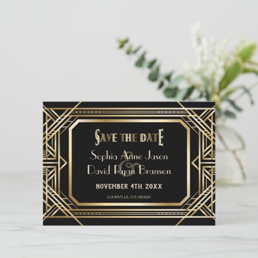 Luxus Black and Gold Great Save the Date (Stehend Vorderseite)