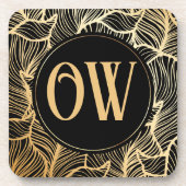 Luxus Black and Gold Monogram Getränkeuntersetzer (Vorderseite)