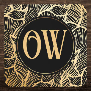 Luxus Black and Gold Monogram Getränkeuntersetzer