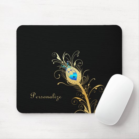 Luxus Black and Gold Peacock Feather Mousepad (Mit Mouse)