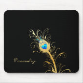 Luxus Black and Gold Peacock Feather Mousepad (Vorne)