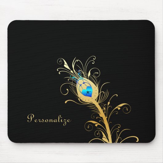 Luxus Black and Gold Peacock Feather Mousepad (Vorne)