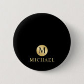 Luxus Black and Gold Personalisiert Monogram Button (Vorderseite)