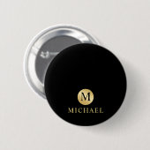 Luxus Black and Gold Personalisiert Monogram Button (Vorne & Hinten)