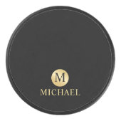 Luxus Black and Gold Personalisiert Monogram Eishockey Puck (Vorderseite)