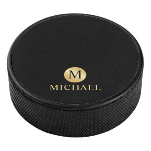 Luxus Black and Gold Personalisiert Monogram Eishockey Puck