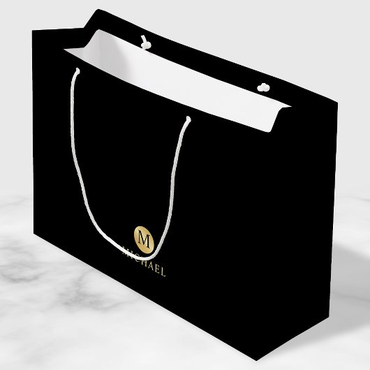 Luxus Black and Gold Personalisiert Monogram Große Geschenktüte