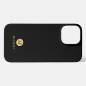 Luxus Black and Gold Personalisiert Monogram iPhone Hülle (Rückseite (Horizontal))