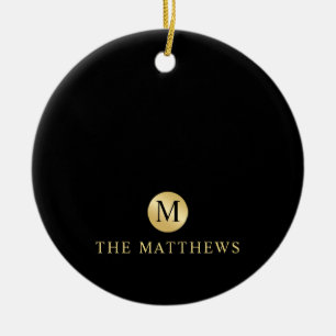 Luxus Black and Gold Personalisiert Monogram Keramik Ornament