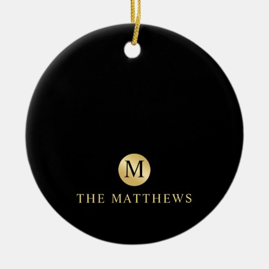 Luxus Black and Gold Personalisiert Monogram Keramik Ornament (Vorne)