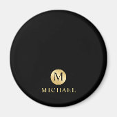 Luxus Black and Gold Personalisiert Monogram Magnet (Vorne)