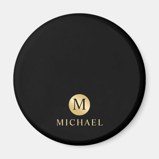 Luxus Black and Gold Personalisiert Monogram Magnet (Vorne)