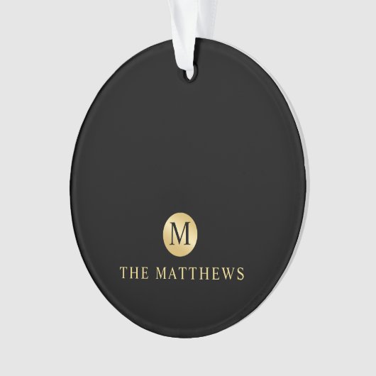 Luxus Black and Gold Personalisiert Monogram Ornament (Vorderseite)