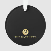 Luxus Black and Gold Personalisiert Monogram Ornament (Vorderseite)