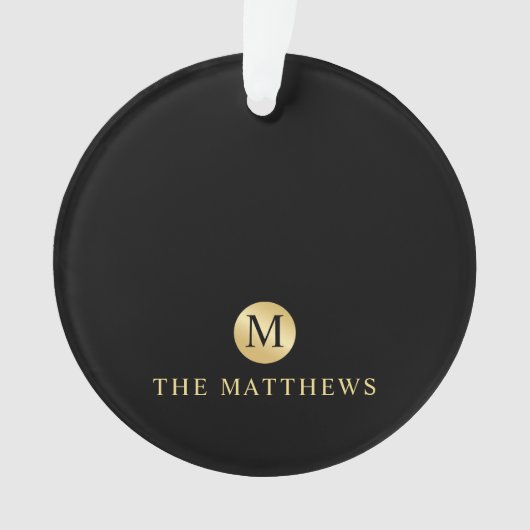 Luxus Black and Gold Personalisiert Monogram Ornament (Vorderseite)