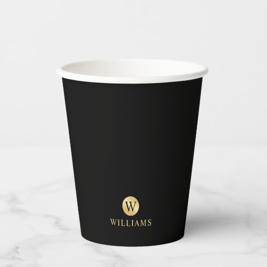 Luxus Black and Gold Personalisiert Monogram Pappbecher (Vorderseite)