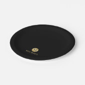 Luxus Black and Gold Personalisiert Monogram Pappteller (Schrägansicht)