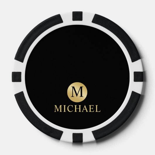 Luxus Black and Gold Personalisiert Monogram Pokerchips (Vorderseite)