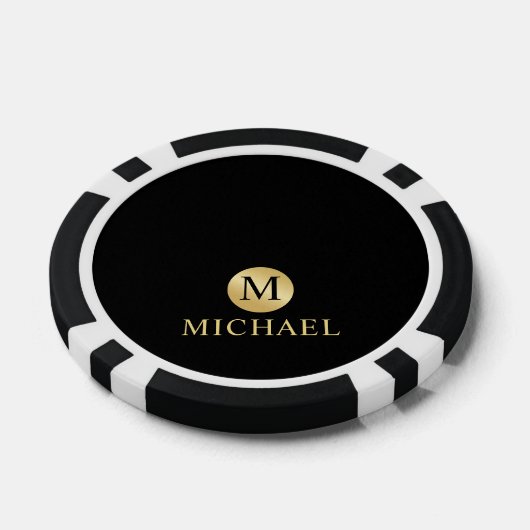 Luxus Black and Gold Personalisiert Monogram Pokerchips (Einzeln)