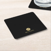 Luxus Black and Gold Personalisiert Monogram Rechteckiger Pappuntersetzer (angewinkelt)