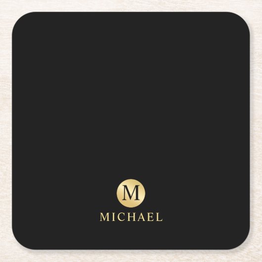 Luxus Black and Gold Personalisiert Monogram Rechteckiger Pappuntersetzer (Vorderseite)