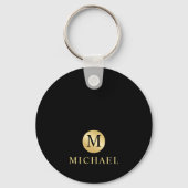 Luxus Black and Gold Personalisiert Monogram Schlüsselanhänger (Vorderseite)