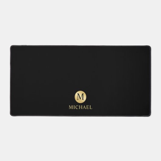 Luxus Black and Gold Personalisiert Monogram Schreibtischunterlage (Vorderseite)