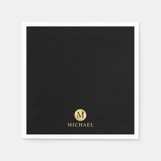 Luxus Black and Gold Personalisiert Monogram Serviette (Vorderseite)