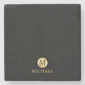 Luxus Black and Gold Personalisiert Monogram Steinuntersetzer (Vorderseite)