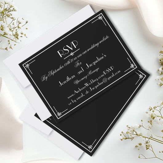 Luxus Black and White Wedding Website RSVP Card