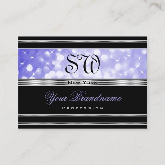 Luxus Black Bright Blue Glitzer Monogram Silver Visitenkarte (Vorderseite)
