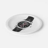 Luxus Black Chronograph Stilvolle Zeit beobachten Pappteller (Schrägansicht)