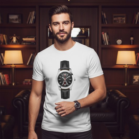 Luxus Black Chronograph Stilvolle Zeit beobachten T-Shirt