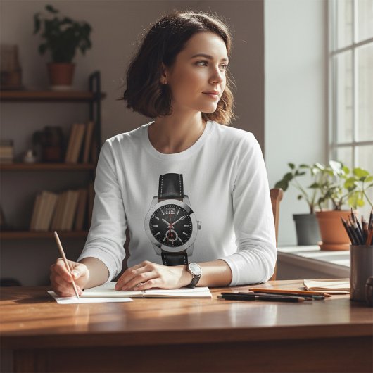 Luxus Black Chronograph Stilvolle Zeit beobachten T-Shirt