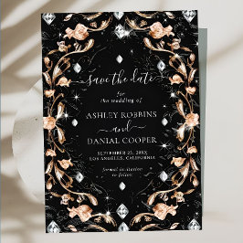 Luxus Black Floral Diamonds Save the Date Einladung