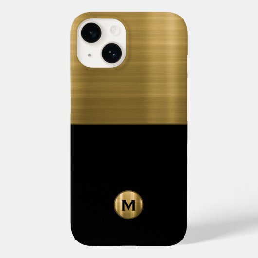 Luxus Black Gold Brushed Metal Monogram Case-Mate iPhone Hülle (Rückseite)