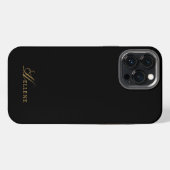 Luxus Black & Gold Chic Script Monogram iPhone Hülle (Rückseite (Horizontal))
