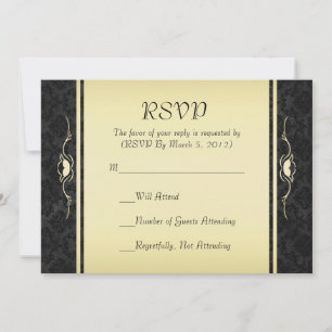 Luxus Black/Gold Damask RSVP-Karte Einladung
