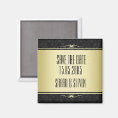 Luxus Black/Gold Damask Save the Date Magnet (Vorderseite/Rückseite)