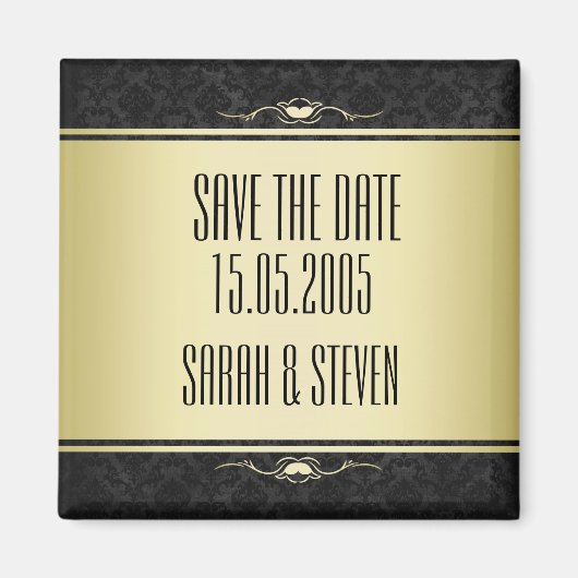 Luxus Black/Gold Damask Save the Date Magnet (Vorne)